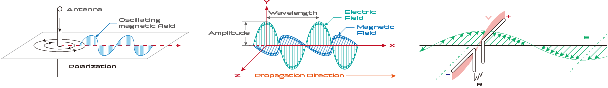 When an antenna transmits electromagnetic waves, it generates alternating electromagnetic fields that radiate outward. These radio waves travel at the speed of light, and when received by another antenna, they are converted into current or voltage signals.